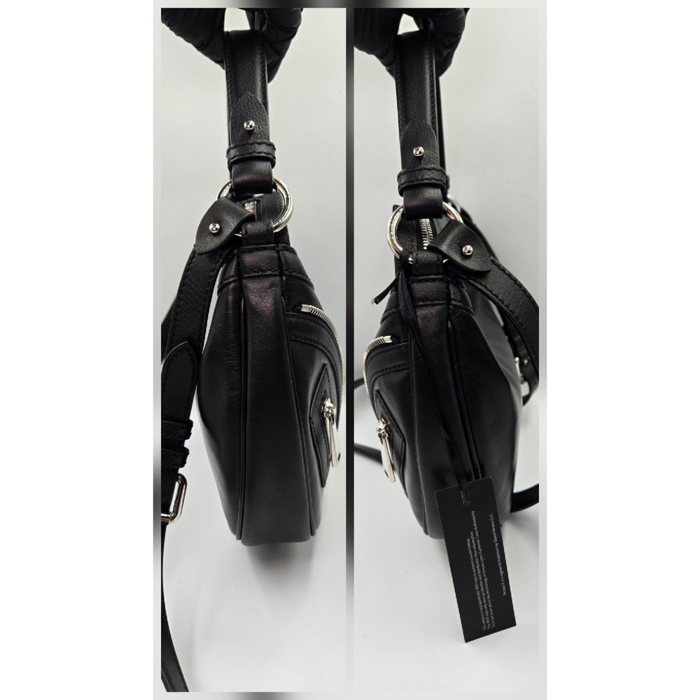 NWT Versace Repeat Small Hobo Bag Black Leather Medusa Biker Zipper - Picture 10 of 10